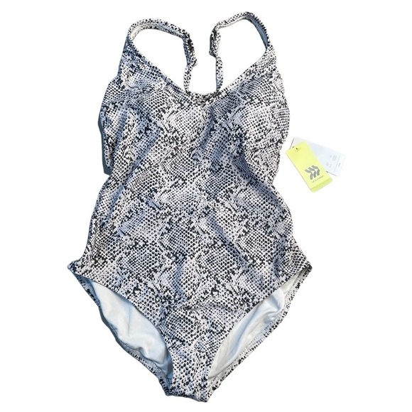 NWT All In Motion Strappy Back Detail One Piece Swimsuit V Neck Large Animal - Picture 1 of 7